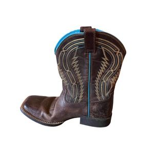 Ariat Kids Chute Boss Distress Brown/Old Blue Leather Cowboy Boots Size 4.5 EUC